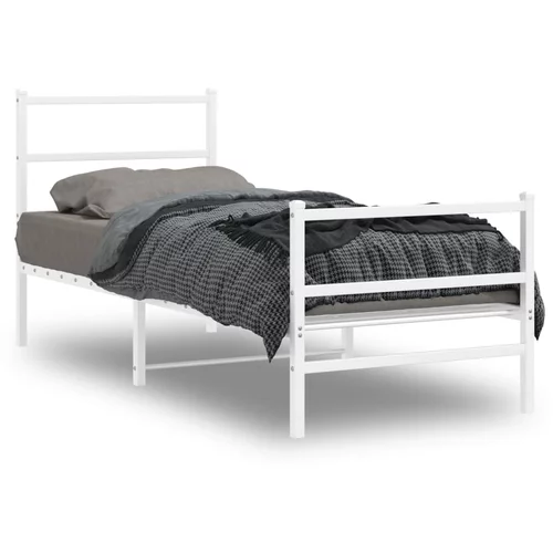 vidaXL Kovinski posteljni okvir z vzglavjem in vznožjem bel 75x190 cm