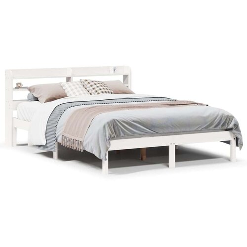 VidaXL Okvir kreveta bez madraca bijeli 140 x 190 cm masivna borovina Slike