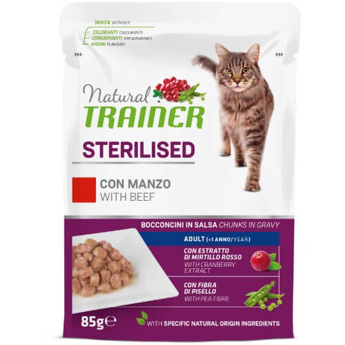 Natural trainer Cat Sterilised, vrečka - govedina - 85 g 85 g Cene