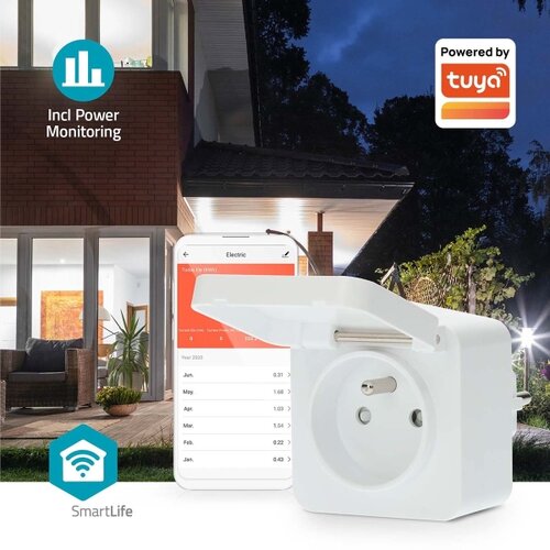 Nedis WIFIPO130EWT - Pametna utičnica 3680W/230V/ Tip E/16A Wi-Fi Tuya IP44 Slike