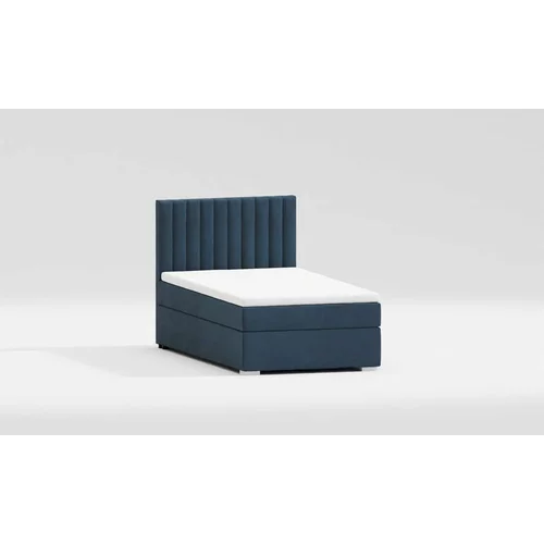 Ropez Temno modra oblazinjena postelja s prostorom za shranjevanje z letvenim dnom 90x200 cm Bunny –