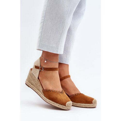 Kesi Suede Espadrille wedge sandals with camel raylin braid Slike