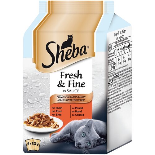 Sheba Multi pakiranje Fresh & Fine vrečke 6 x 50 g - Govedina & piščanec v omaki Cene