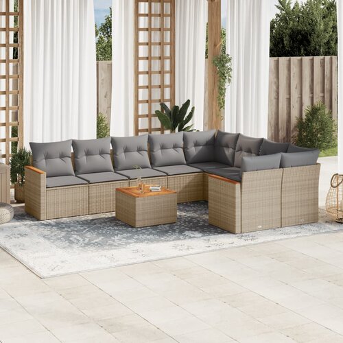  10-dijelni set vrtnih sofa s jastucima bež od poliratana 62 x 62 x 69 cm Cene