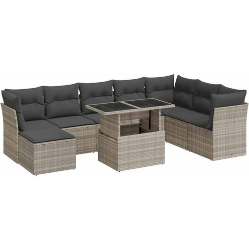 Maison Chic Seti vrtnega pohištva - Vrtna garnitura - Vrtni pohištvo set 9-delna z blazinami sv. siv poli ratan, (21806477) Cene