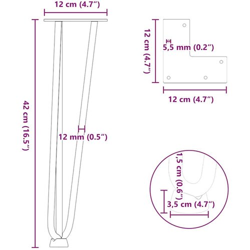 VidaXL Ukosnice noge za stol 4 kom crne 42 cm čvrstog čelik Slike
