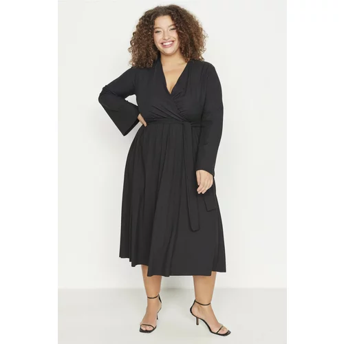 Trendyol Curve Black Double Breasted Collar Knitted Dress