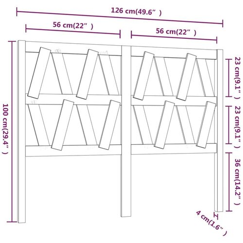  Uzglavlje za krevet 126 x 4 x 100 cm od masivne borovine Slike