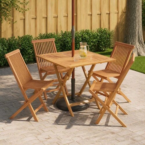  5-dijelni sklopivi vrtni bistro set Prirodna - Četvrtasto 4 sjedala Bez naslona za ruke Slike