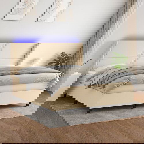  The Living Store Box spring postelja z vzmetnico LED krem 180x200 cm blago - Box Spring Postelja, (21520694) Slike