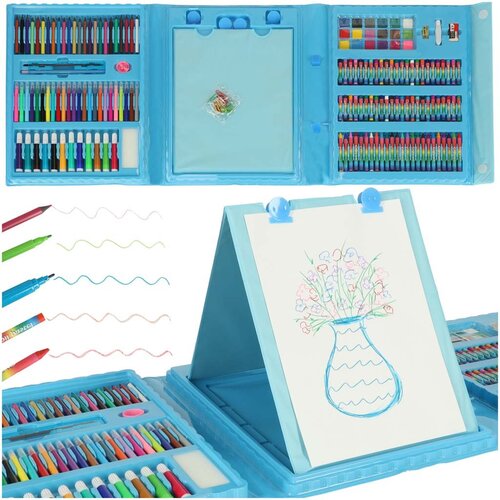  KX6032 velik kreativni set za risanje in slikanje 208 delov v kovčku &ndash; barvice, flomasterji, pastelne barve in vodene barve, modra Cene