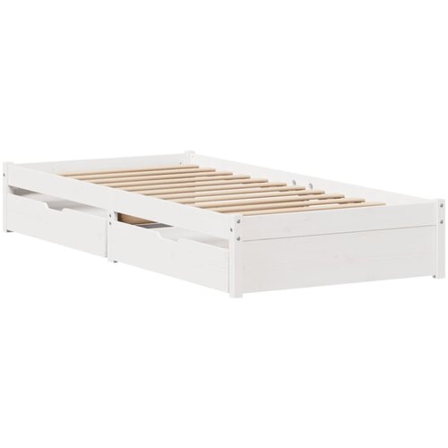 vidaXL Posteljni okvir s predali bel 75x190 cm trdna borovina, (21292187) Cene