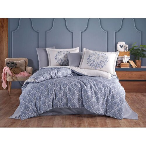  Sheldon - Blue Blue Satin Double Quilt Cover Set Slike
