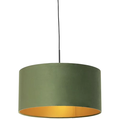 QAZQA Viseča svetilka z velur odtenkom zelena z zlatom 50 cm - Combi
