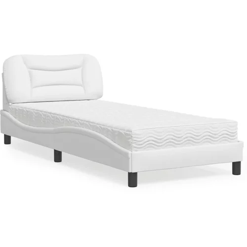  Krevet s madracem bijeli 90 x 190 cm od umjetne kože