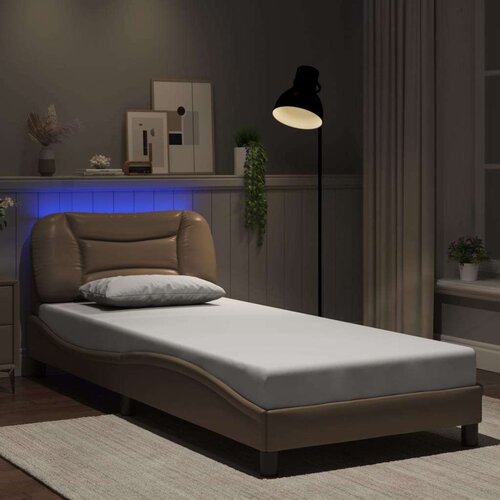  Okvir kreveta s LED svjetlima cappuccino 90x200 cm umjetna koža Slike