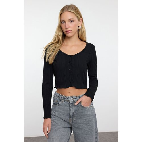 Trendyol Black Fitted Pool Neck Long Sleeve Stretchy Knitted Blouse Cene