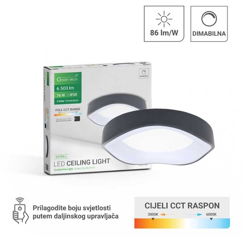 Smart+ plafonjera Green Tech ASTRA-L metalna 76W, 3CCT s daljinskim up., fi 52cm Slike