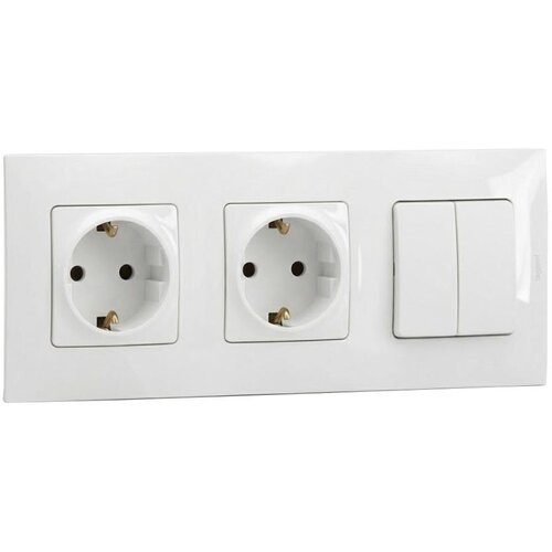 Legrand dvostruka kućna utičnica 250V/16A SCHUKO i dvostruki prekidač br. 5 sa okvirom NILOE u beloj boji Slike