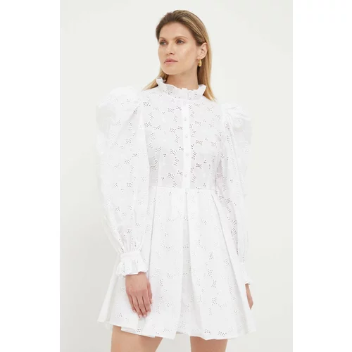 Custommade Pamučna haljina Jennifer boja: bijela, mini, širi se prema dolje