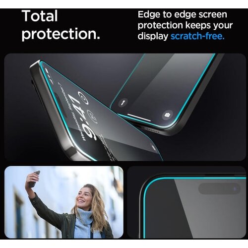  Kaljeno steklo SPIGEN Glas.TR EZ FIT, 2 kosa, za IPHONE 15 PRO MAX, prozorno Slike