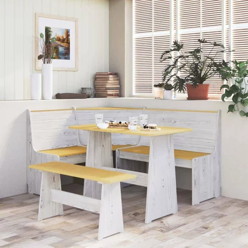  Blagovaonski stol s klupom boja meda i bijeli masivna borovina