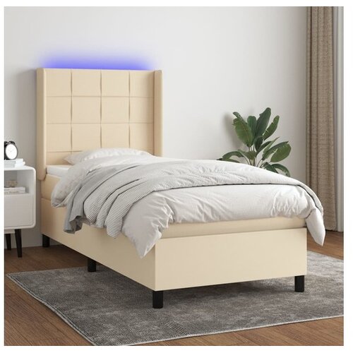  Box spring postelja z vzmetnico LED krem 90x200 cm blago Cene