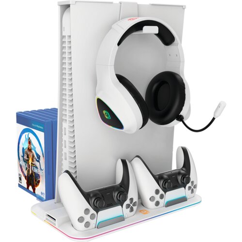 Canyon CS-5, PS5 Charger stand, with RGB light, 315*185*28mm, with 23CM+0.5cm cable, 475&amp;plusmn;10g, White Slike