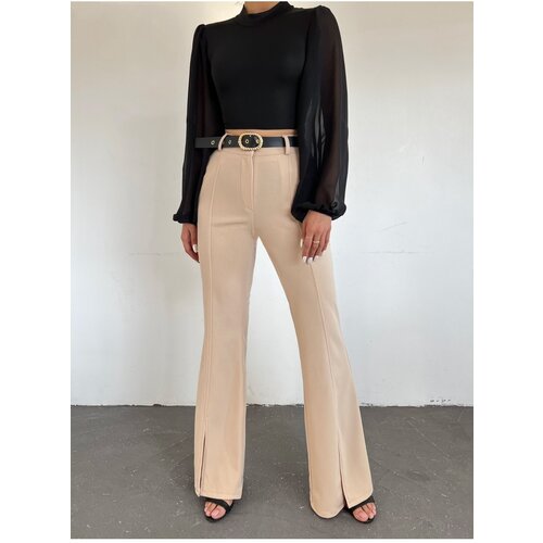 Modamorfo Spanish Leg Slit Pants With A Belt