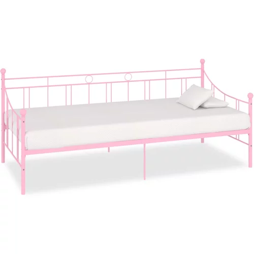 vidaXL posteljni okvir za dnevno posteljo roza kovinski 90x200 cm