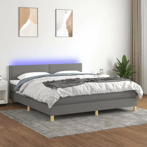  Box spring postelja z vzmetnico LED temno siva 180x200 cm blago, (20937381)