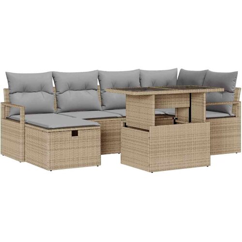 vidaXL Vrtna sedežna garnitura z blazino 7 pcs Bež Poly ratan, (5000144990) Cene