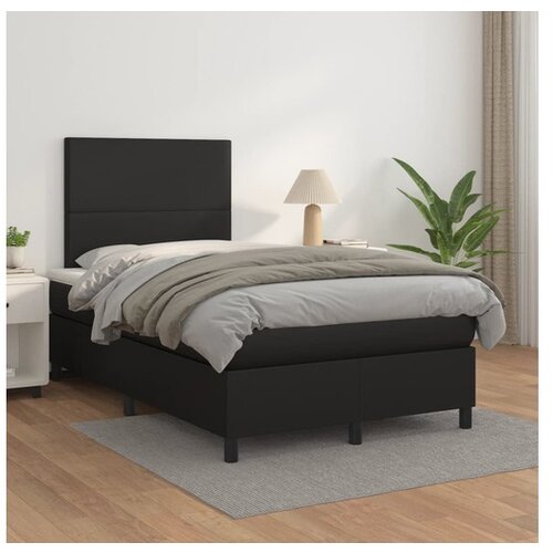  Box spring postelja z vzmetnico črna 120x200 cm umetno usnje Cene