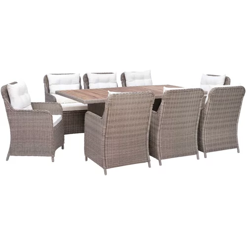 Poli 3057801 9 Piece Outdoor Dining Set with Cushions Poly Rattan Brown (4x44148+310143)