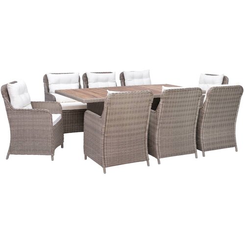 Poli 3057801 9 Piece Outdoor Dining Set with Cushions Poly Rattan Brown (4x44148+310143) Slike