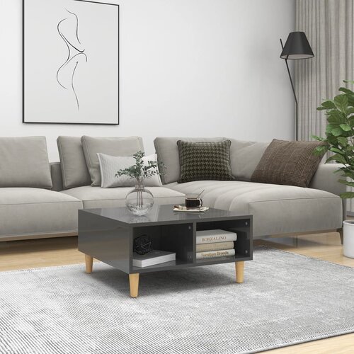 The Living Store Klubska mizica visok sijaj siva 60x60x30 cm iverna plo&amp;scaron;ča - Klubska Mizica, (21421365) Slike
