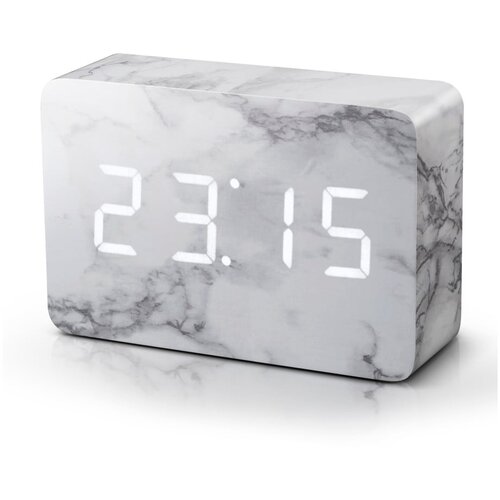 Gingko siva budilka v marmornem dekorju z belim LED zaslonom Brick Click Clock Slike