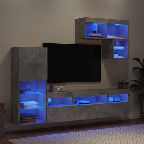  The Living Store Komplet TV omaric LED 6-delni betonsko siv inženirski les - Stenska TV Enota, (21508362) Slike