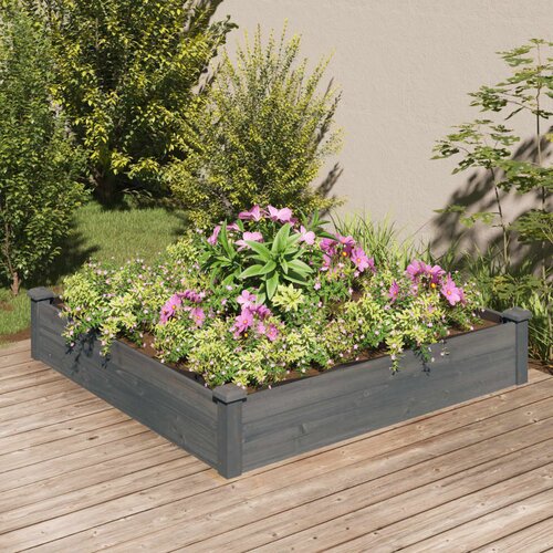 VidaXL Vrtna visoka greda s podlogo siva 120x120x25 cm trden les jelke Slike