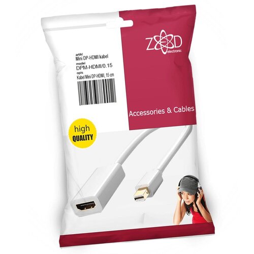 Zed Electronic Kabl Display Port Mini na HDMI, dužina 0.15 m - DPM-HDMI/0.15, Bijeli Slike