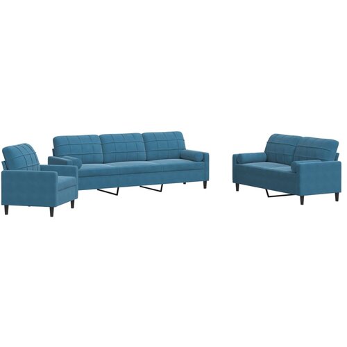 vidaXL 3-dijelni set sofa s jastucima plavi baršunasti Cijene