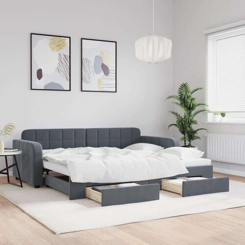 VidaXL Dnevni krevet na razvlačenje i ladice tamnosivi 90 x 200 cm Slike