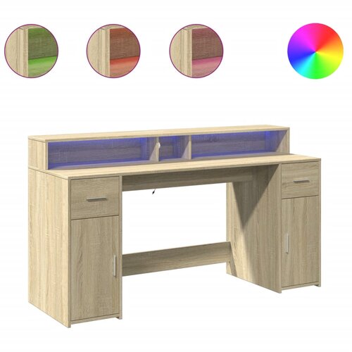 vidaXL Pisalna miza z LED lučkami sonoma hrast 160x55x91 cm inž. les, (21814698) Cene