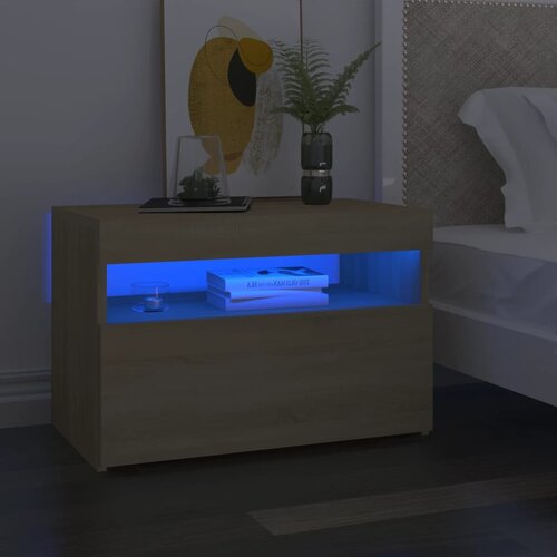 Furnova Nočna omarica z LED lučkami sonoma hrast 60x35x40 cm inž. les, (21927197) Slike