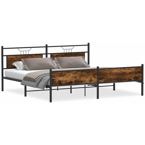 vidaXL Kovinski posteljni okvir brez vzmetnice dimljen hrast 193x203cm, (21791024) Cene