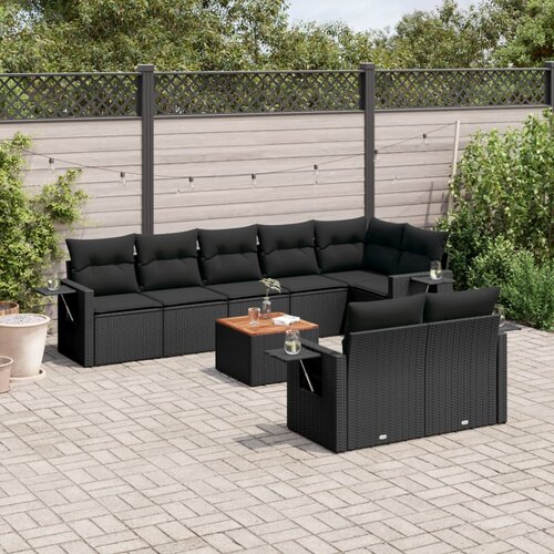 VidaXL 9-dijelni set vrtnih sofa s jastucima crni od poliratana Slike