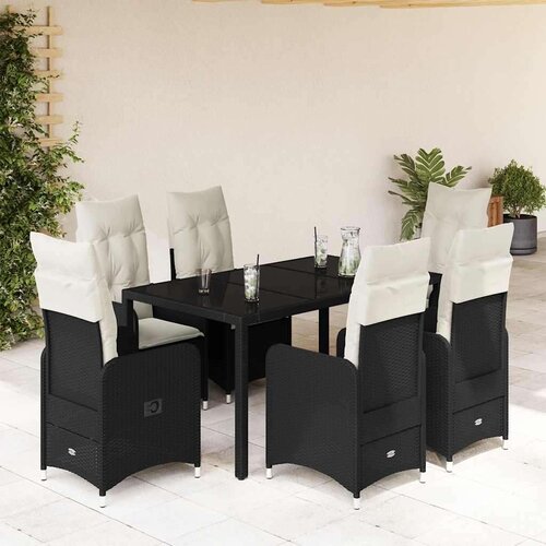 vidaXL 7-dijelni vrtni bistro set od poliratana s jastucima crni Cene