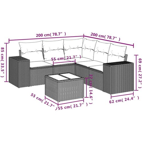 vidaXL 6-dijelni set vrtnih sofa s jastucima bež od poliratana Cijene