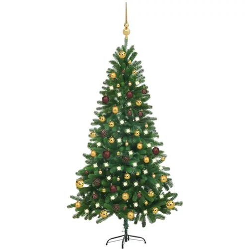 vidaXL umjetno božićno drvce s LED svjetlima i kuglicama 150 cm zeleno