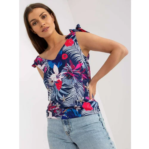 Fashion Hunters Ladies' navy blue top with summer prints from RUE PARIS